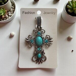 💙✨ Silver & Turquoise Cross Pendant Necklace ✨💙